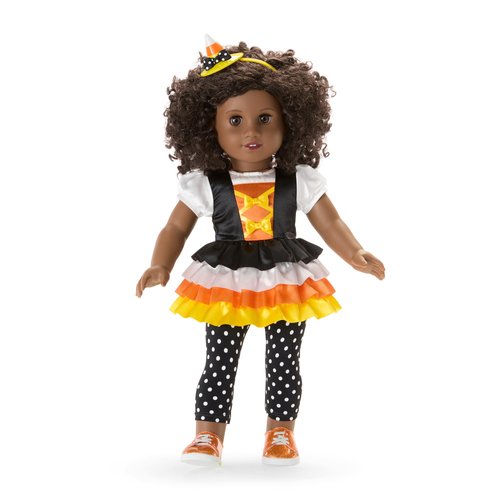 American Girl Trick-or-Treat Candy Halloween Costume for 18 inch Doll Clothes with Polka-dot Leggings, 4 pcs, Ages 6+
