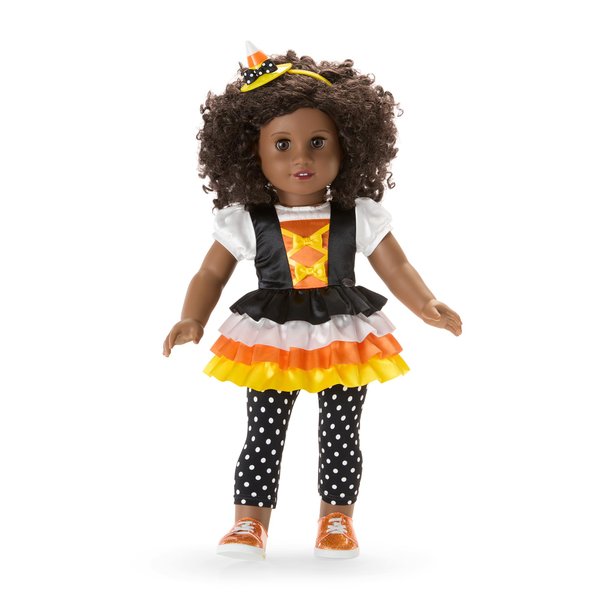 American Girl Trick-or-Treat Candy Halloween Costume for 18 inch Doll Clothes with Polka-dot Leggings, 4 pcs, Ages 6+