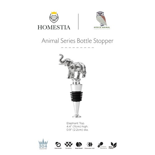 Homestia Wine Stopper Cool Wine Bottle Stoppers for Glass Bottles, Elephant Bottle Stopper Reusable Wine Corks Wine Tool, Zinc-Alloy Silicone Wine Stoppers Cute Wine Toppers with Fancy Decors