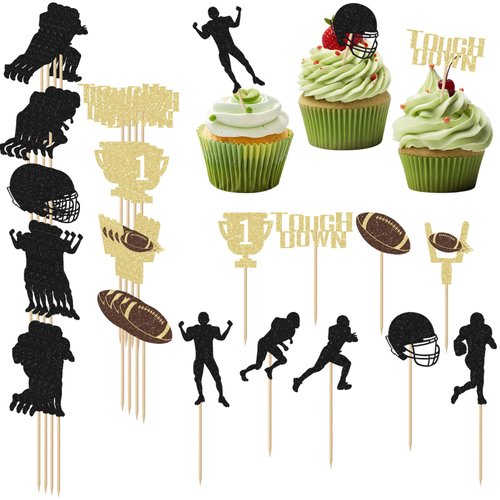 45Pcs Football Cupcake Toppers Football Cake Topper Supplies, Football Cake Decorations Gifts, Football Birthday Party Decorations, Football Cupcake Liners Decor Suitable for Football Themed Parties