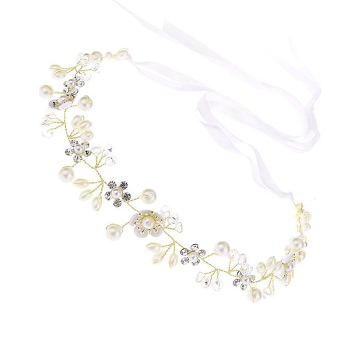 Pearl Wedding Headpiece for girl, Rhinestone Wedding Hair Accessory, Gold Flower Hair Accessories, Headband for Bridal Bridesmaid Flower Crown Hair Accessories for Birthday Party First Communion