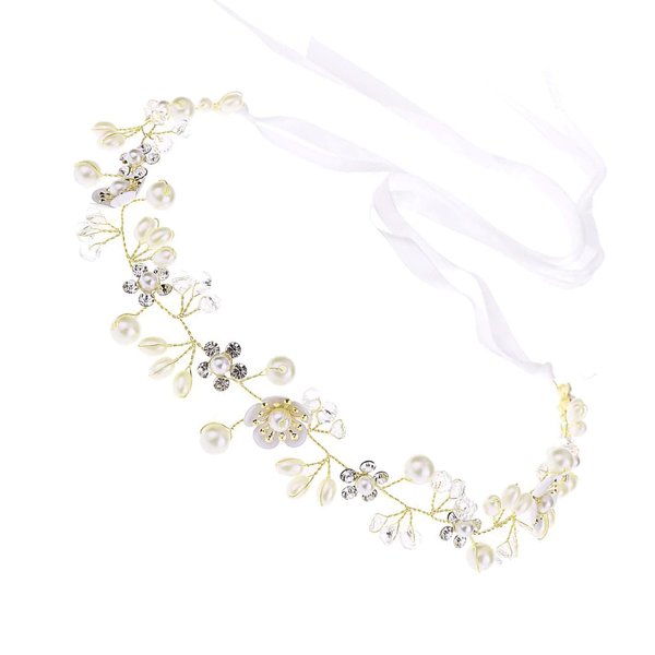 Pearl Wedding Headpiece for girl, Rhinestone Wedding Hair Accessory, Gold Flower Hair Accessories, Headband for Bridal Bridesmaid Flower Crown Hair Accessories for Birthday Party First Communion