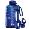 AQUAFIT 64 oz Water Bottle with Time Marker - 2in1 Straw & Chug Lid - BPA Free Big Water Bottle with Straw - Gym Water Bottle with Handle - Gallon Water Jug (64 oz - 2 Lids, Blue)