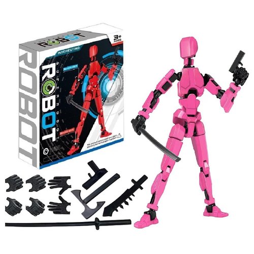 Schythely Titan T13 Action Figures Set-(Assembly Required) Robot Action Figure Fidget Toys for Nova N13 Anime Figures with 3D Lucky Dummy 13 Robot Figures Multi Movable Joints Gifts (Pink)