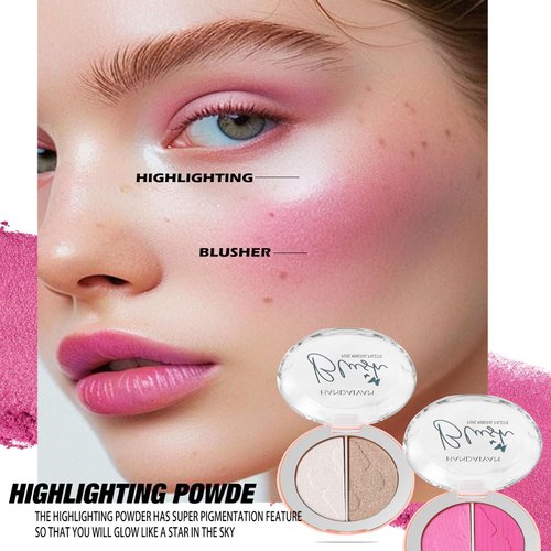 Easilydays Shimmer Dual Blush Blendable Trio Palette, Contour & Highlight Blush Makeup Palette, Cream Silky Smooth Powder Blush, Shimmer Highlighter Makeup Powder, Hign Pigment Mineral Palette, 04#