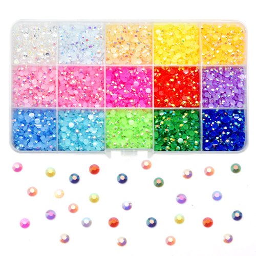 Spaidoon 4mm Rainbow Rhinestones Kit, Round Crystal Bling Colorful Rhinestones for Crafts, Non-Hotfix Flatback Resin Colored Jelly Rhinestones for Clothes, Shoes, Tumblers, Nail Art Decoration