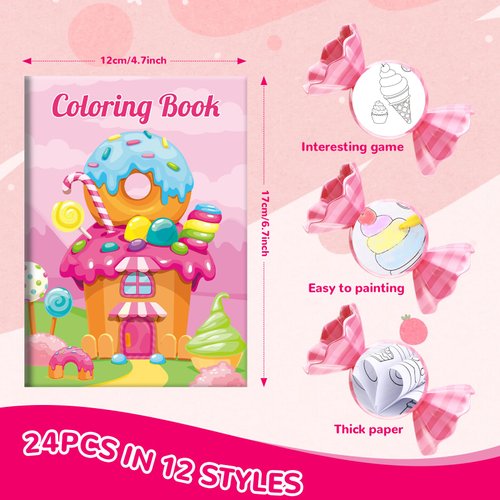 BenLouis 24 Pcs Sweet Mini Coloring Books Kids Candyland Donut Ice Cream Party Favors Small Activity Books Bulk for Kids Treats Desserts Birthday Goodie Bags Stuffers Return Gifts Classroom Travel