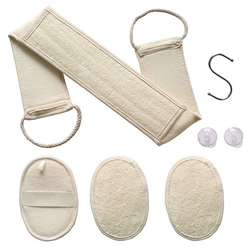 4 PCS - Exfoliating Loofah Back Scrubber for Shower, Natural Luffa Bath Sponge Pad, Body Face Skin Washer Brush Loofah Scrubber for Men Women