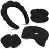 SuPoo 6pcs Black Spa Headband Sponge Face Wash Headband and Wristband Set Makeup Head Band Puffy Skincare Terry Cloth Wrist Towels Hair Band for Washing Face Padded Headwear with Hair Ties