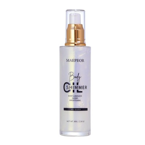 MAEPEOR Shimmer Body Luminizer 5 Colors Moisturizing Glow Illuminator Smooth and Non-sticky Summer Body Highlighter For Face & Body (80ML, 01 Silver)