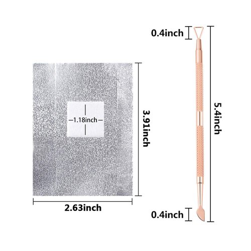 Gel Nail Polish Remover Set - Foil Nail Wraps/Wipes 300 Pcs Soak Off Gel Remover Foils Nail Wraps & 1 Pc Rose Gold Double Head Cuticle Pusher Peeler Scraper