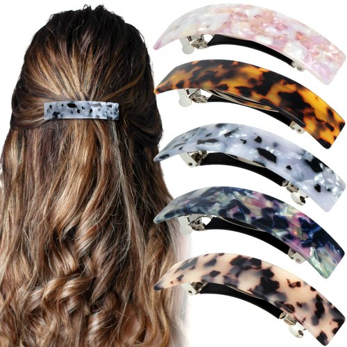 OIIKI 5PCS French Hair Barrettes for Women, Vintage Hair Clips, Cellulose Acetate Hairpins, Elegant Colorful Hair Pins, Cute Hair Accessories for Long Hair (5 Colors)