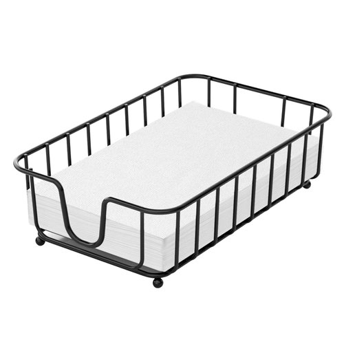 GMFINE Napkin Holder for Bathroom, Metal Guest Towel Napkin Holder Tray for Bathroom, Disposable Paper Hand Towel Holder for Bathroom, 9.4" x 5.5" x 2.2" Inside Size (Black)