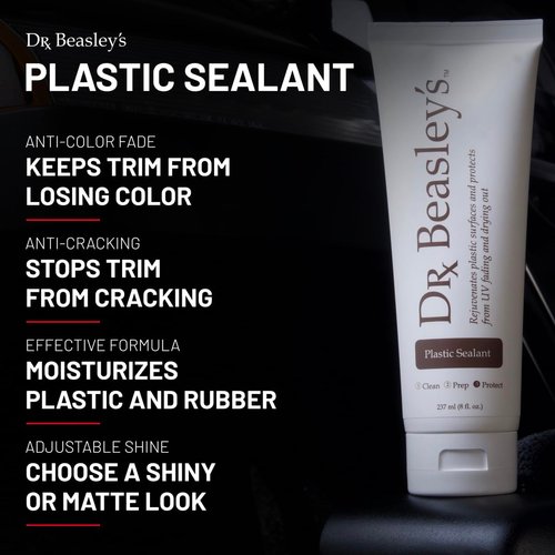 Dr. Beasley's Plastic Sealant for Auto - Maintains Color, Prevents Fading & Cracking, Moisturizes, Adjustable Shine for Molding, Trim, Bumper, Handle, Mirror Housing, 8 Oz