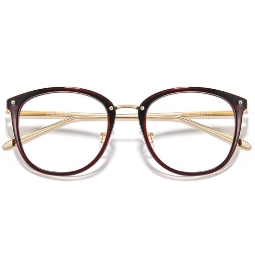 Cyxus TR90 Cat Eye Women Eyewear Frames Round Stylish Retro Metal Ultra Light Blue Light Glasses UV Blocking Eyeglasses