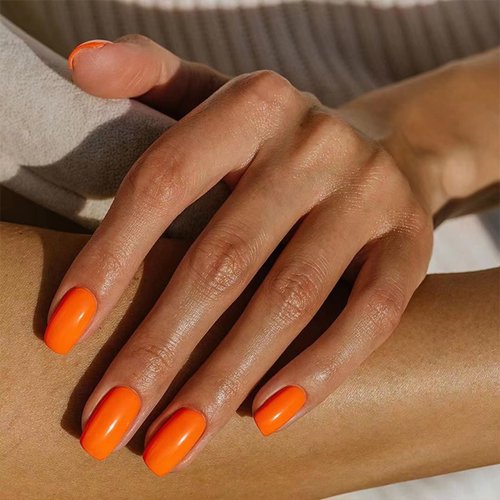 Stbisen Orange Press-On Nails, Squoval Medium Length Press-On Nails, Glossy Press-On Nails, Glue-On Nails, Full Cover Fake Nails, Perfect Fit False Nails, Stick-On Nails for Women, Orange Nails