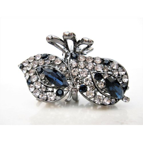 Medium blue or smoke gray crystal leaf metal hair claw clip bridal clip (Primary color: Blue)