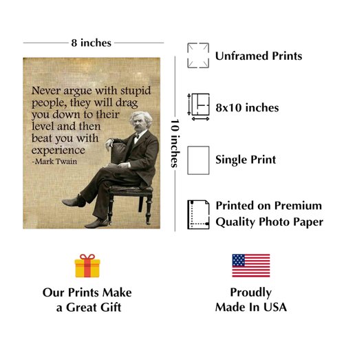 "Mark Twain" Funny Quotes Wall Art - 8x10” Modern Typographic Print Ideal For Home Decor, Office Decor, Bar Shop Decor, Living Room Decor, Garage Decor. Unframed