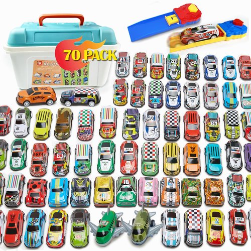 Maiwaput 70 PCS Pull Back Toy Cars, Mini Race Cars Toys with Launcher & Map, Bulk Small Vehicles Toys for Kids Party Favors, Carnival Prizes, Pinata Fillers 3+ (70 Pack)