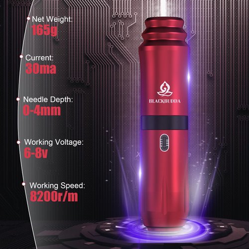 Tattoo Gun, Blackbudda Tattoo Kit for Beginners Rotary Tattoo Machine Kit, With Tattoo Power Supply Tattoo Needles Tattoo Ink, Professional Complete Tattoo Pen Kit (Red)