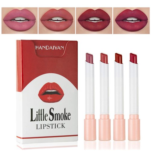 KYTVPL 4 Colors Matte Lipstick,Matte Velvet Lipstick,Little Small Smoke Tube Lip Tint Set,Non-Sticky and Long Lasting 24 Hours Waterproof Ladies Lip Balm Lipstick (Set A)
