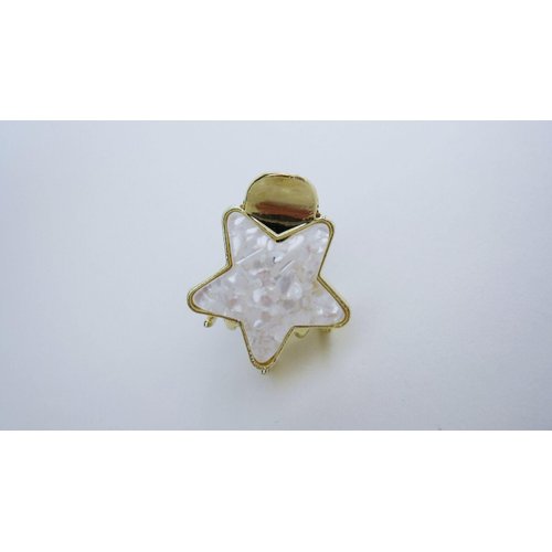 Generic Small mini pearly white iridescent gold metal and acrylic star hair claw clip