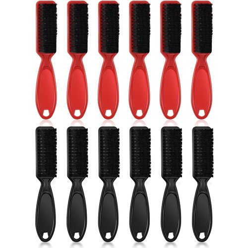 12 Pieces Barber Blade Cleaning Brush Clipper Cleaning Nylon Brush Clipper Cleaner Brush Barber Styling Brush Tool for Men (Black, Red)