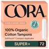 Cora Organic Applicator Tampons | Super Plus Absorbency | 100% Organic Cotton, Unscented, BPA-Free Compact Applicator | Leak Protection | Packaging May Vary | 72 Total