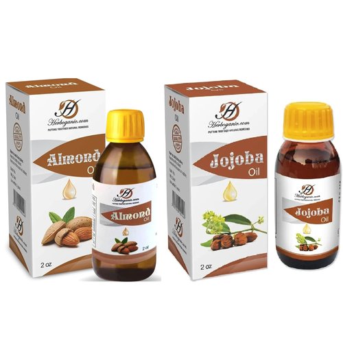 HERBOGANIC Jojoba Oil and Almond Oil Bundle - 2 oz Each Bottle | Cold-Pressed, Moisturizing Oil for Skin and Hair Care | Essential Oils |
