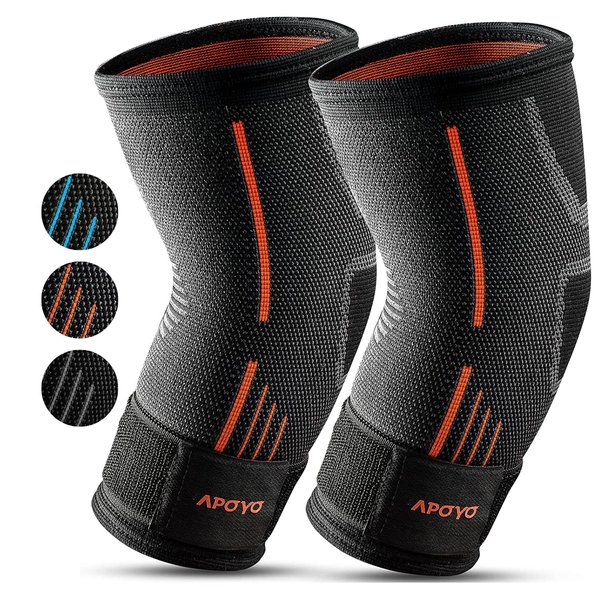 APOYO Elbow Brace for Tendonitis and Tennis Elbow, Elbow Compression Sleeve (Pair), Tennis Elbow Brace for Women and Men w/ Adjustable Strap for Tennis Elbow Relief, Weightlifting, Arthritis, Workouts, Reduce Joint Pain During Fitness Activity (Small)