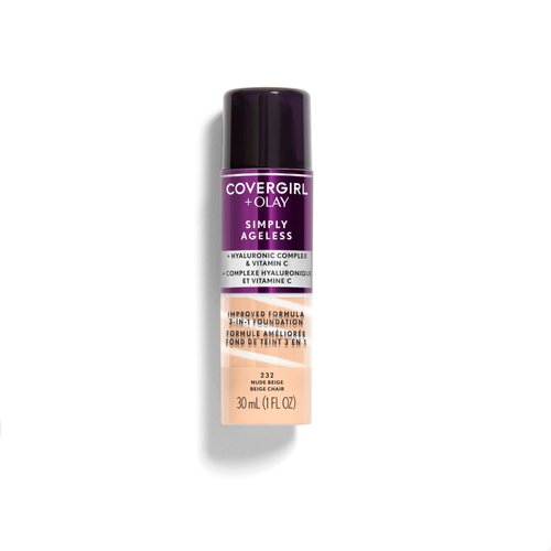 COVERGIRL COVERGIRL & olay simply ageless 3-in-1 liquid foundation, nude beige, pack of 2, 1 Ounce