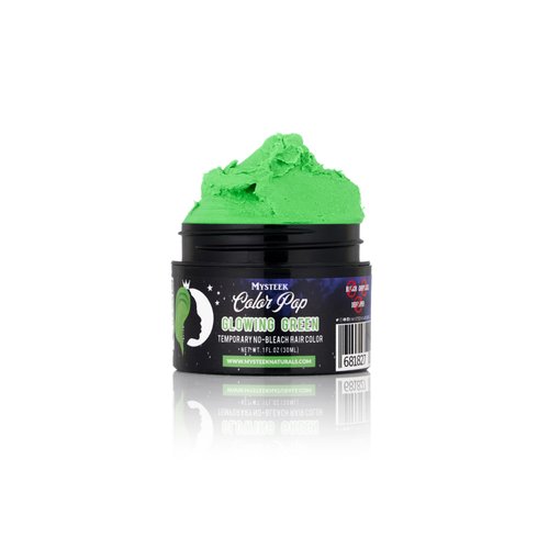 Mysteek Color Pop Temporary Hair Color for Dark Hair or Light Hair, Natural Hair Coloring with No Hair Bleach, Wash Out Hair Color, Mysteek Naturals (1 Fl Oz, Glowing Green)