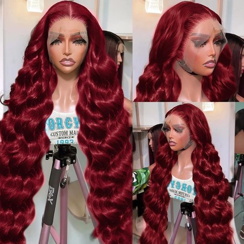 28 Inch 99j Burgundy Lace Front Wigs Human Hair 180% Density 13x6 Body Wave Lace Front Wigs Human Hair Pre Plucked Glueless Red Wig Wine Red Lace Front Wigs Human Hair Wigs for Women Reddish Brown
