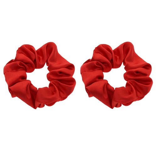 ZOONAI Women Teen Girls Satin Scrunchies Hair Accessories Elastic Hair Ponytail Holder Hair Tie - Set of 2 (Red)