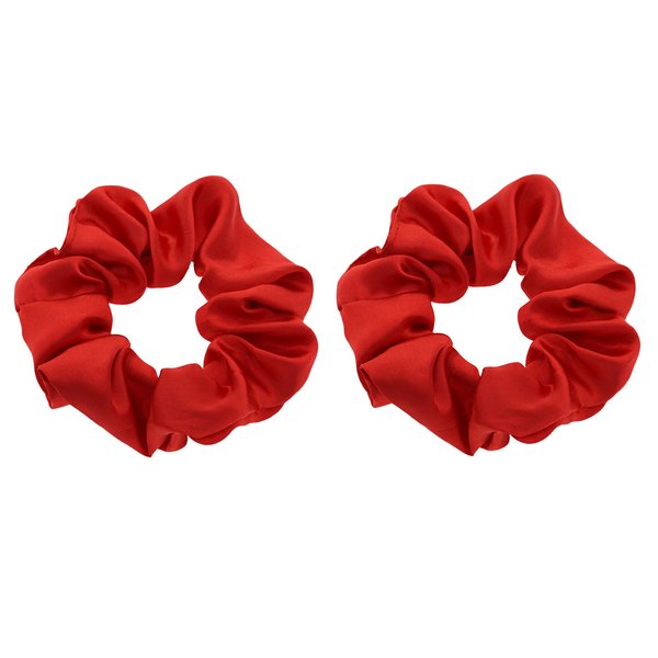 ZOONAI Women Teen Girls Satin Scrunchies Hair Accessories Elastic Hair Ponytail Holder Hair Tie - Set of 2 (Red)
