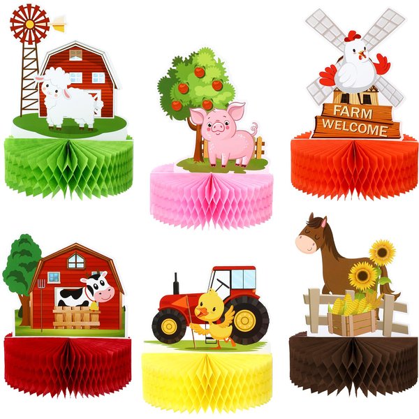 6 Pcs Farm Animals Party Decorations Honeycomb Centerpieces Farm Themed Cake Balls Table Toppers Barn Party Supplies Birthday Party Supplies for Farm Animals 3D Table Decoration Baby Shower