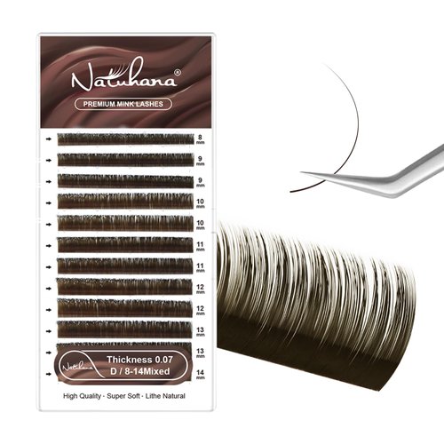 NATUHANA Colored Eyelash Extensions 0.07mm D Curl 8-14mm Mixed Tray Color Lash Supplies Individual Classic Colorful Lash Extensions Dark Brown Volume Lash Extensions (Brown;0.07 D, 8-14 MIX)