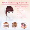 ELEFOCUS Clip in Bangs Real Human Hair Burgundy 100% Human Hair French Bangs Fake Bangs Hair Clip on bangs for women Fringe with Temples Hairpieces Curved Bangs for Daily Wear