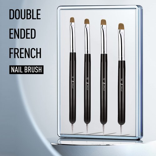 French Nail Brush, YIHUALE 2 Way French Gel Acrylic Nail Art Kolinsky Brush With Dotting Tool for Professional Manicure Cuticle Clean Up Nail Art Design- White And Black (12#, White And Black)