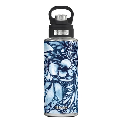 Tervis CreativeIngrid Navy Full Flower Triple Walled Insulated Tumbler Travel Cup Keeps Drinks Cold, 32oz Wide Mouth Bottle, Stainless Steel