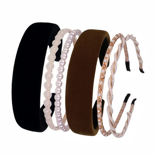 6 PCS Different Fashion Headbands Black Light Brown Velvet Padded Headbands for Women Pearl Headbands Non Slip Hair Accessories for women