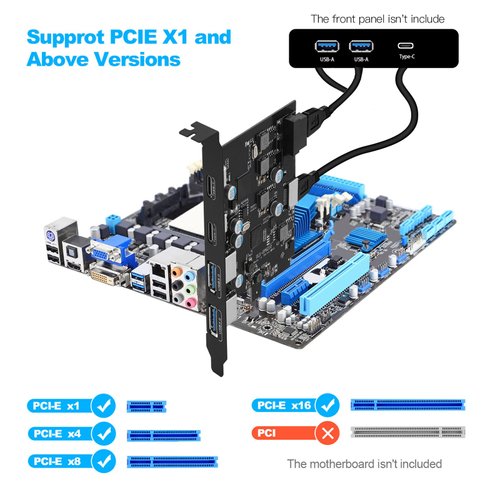 YEELIYA 6-Ports USB PCIe Card PCI Express to Type C(2),USB Type-A（2） Expansion Card with Internal 19 Pin Connector/Type E（A-Key） Front Panel Adapter for Desktop PC Support Window and Linux Mac OS