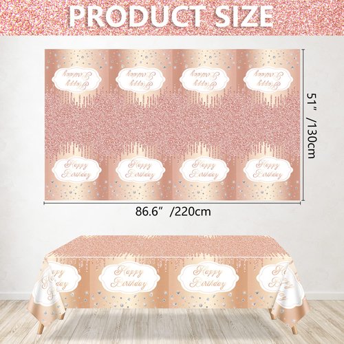 PIXHOTUL Rose Gold Tablecloths, Rose Gold Party Decorations 4Pcs Disposable Plastic Table Covers Rectangle Table Cloth for Girl Mom Women's Birthday Party