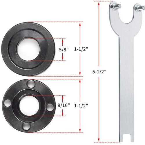 KOWOOD 4-1/2" 5" 5pcs Angle Grinder Flange Nuts with Spanner Compatible for Dewalt Makita Angle Grinder Flange with 5/8"-11 threaded shaft