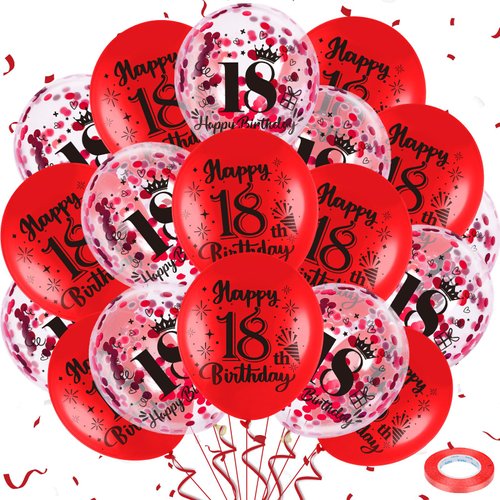 Red 18th Birthday Balloons for Boys Girls 18Pcs Red Happy 18th Birthday Decorations Balloons 18th Birthday Latex Balloons Confetti Balloons for 18 Years Old Birthday Anniversary Party Supplies Decor