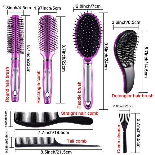 SIQUK 7 Pcs Hair Styling Set for Women and Men: Round Brush, Paddle Brush, Detangling and Wet/Dry Brushes