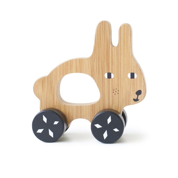 Wee Gallery Bunny Push Toy, Rolling Toy, Classic Motion Toys for Child Motor Skills, Balance, Roll Along Play, and Animal Nursery Decor (Baby, Toddler, Kids)