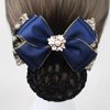 AsggBah 2pcs Upscale Hair Clips with Bow Knot Bun Snood Hair Barrettes Decorated with Crystal Bow Hair Mesh Hair Net for Professional Ladies Women (Blue)