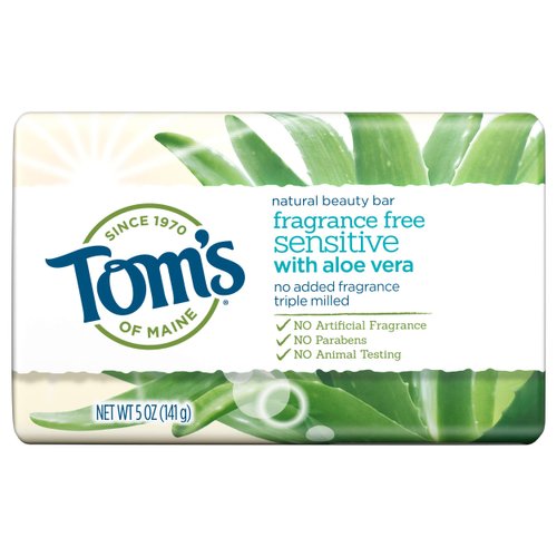Tom's of Maine Natural Beauty Bar Soap with Aloe Vera, Fragrance-Free, Sensitive, 5 oz (141 g)
