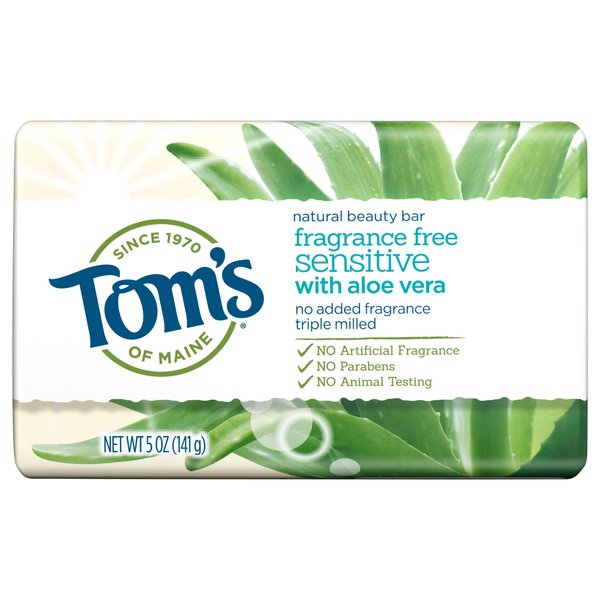 Tom's of Maine Natural Beauty Bar Soap with Aloe Vera, Fragrance-Free, Sensitive, 5 oz (141 g)